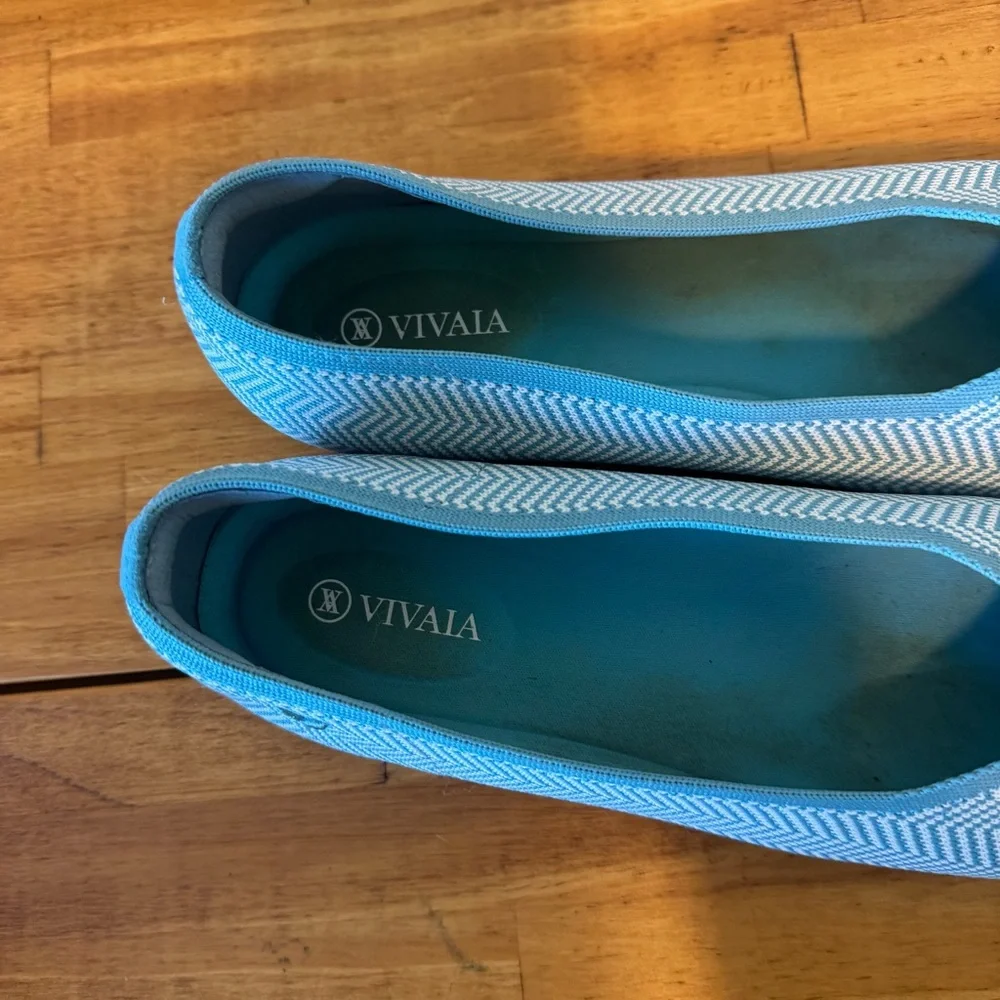 Vivaia Margot 2.0 V-Cut Washable Square Toe Flats Blue Stripe Knit Size 41 - Picture 3 of 7
